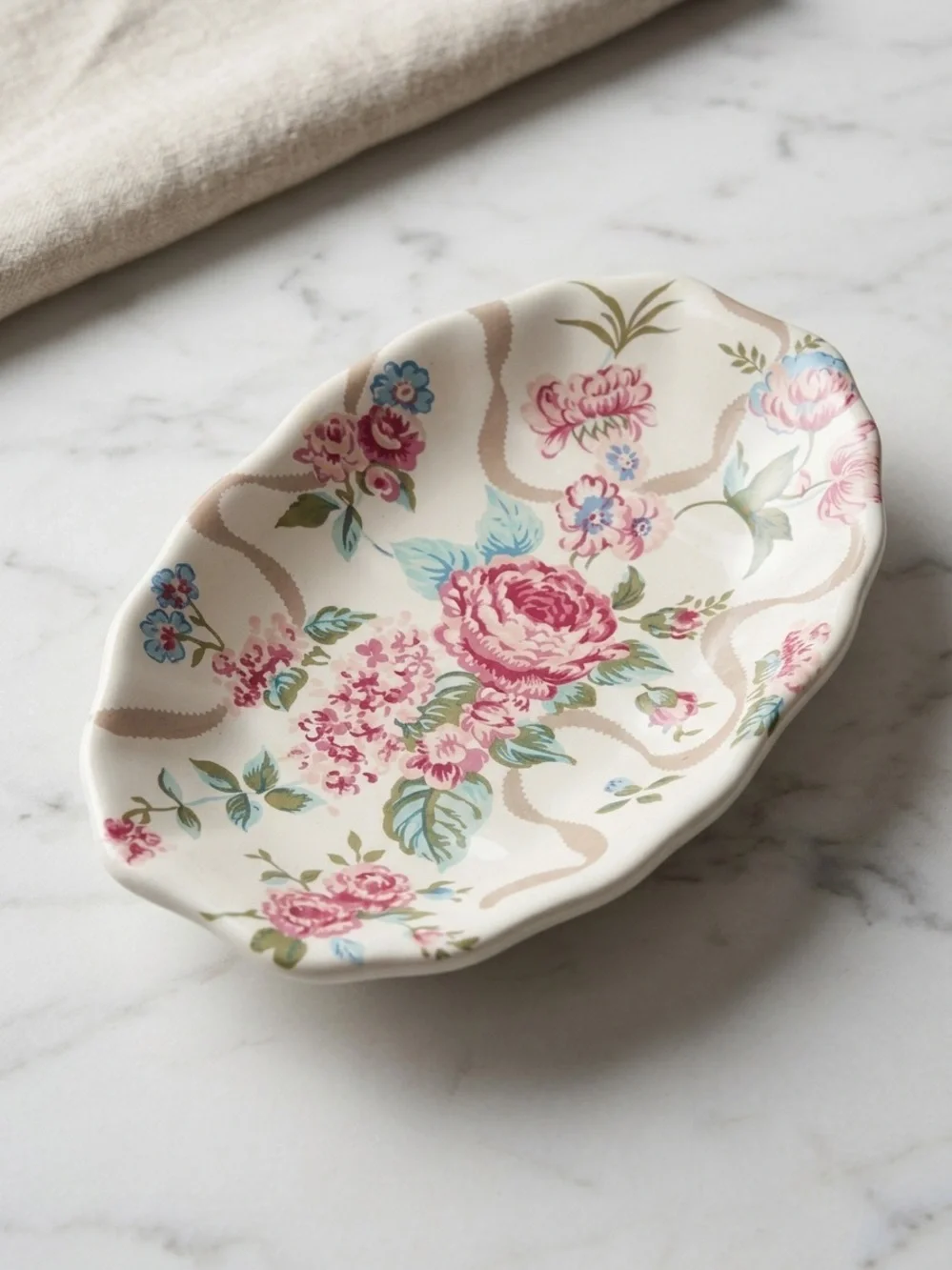 Vintage SKL/WW Floral Ceramic Soap Dish Hand Painted Bathroom Decor